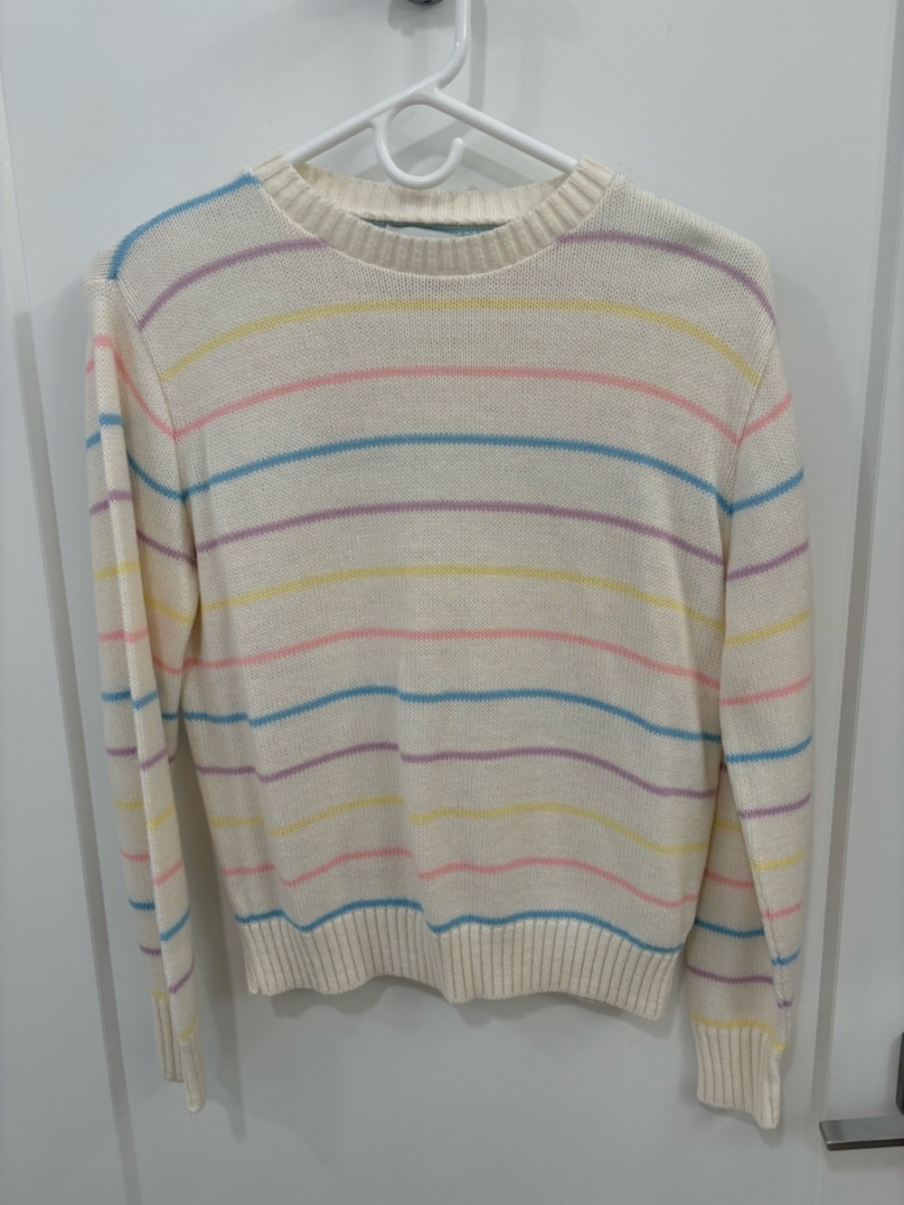 Vintage 80s Cream Pastel Stripe Knit Gardner USA Made Sweater
